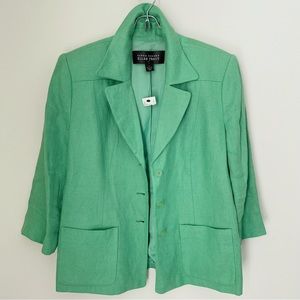 Linda Allard Ellen Tracy Collection Green 100% Linen Blazer 12 Large L